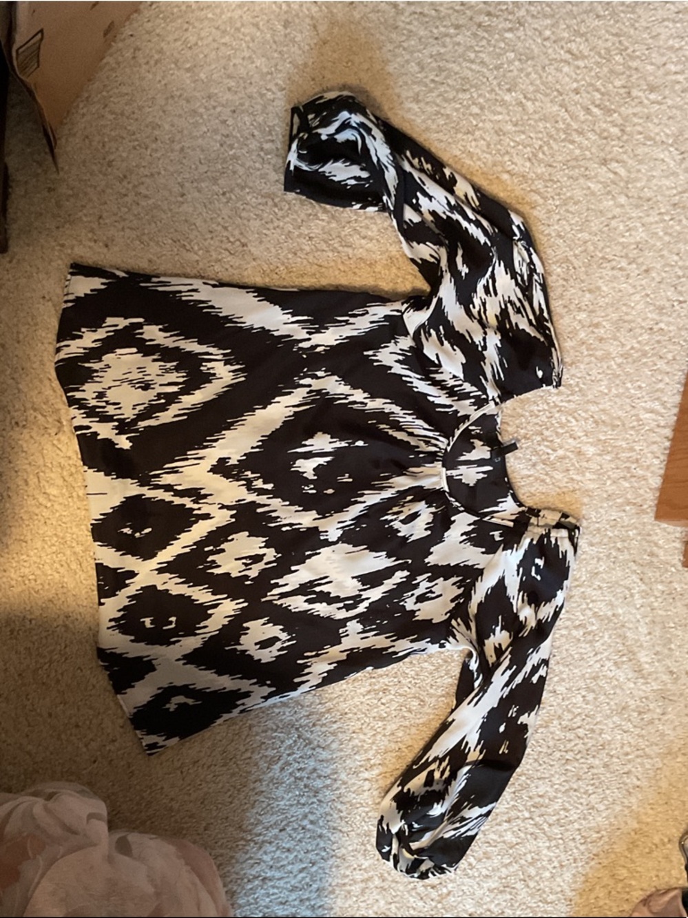 BCBG Paris Black and White Ikat Print Blouse